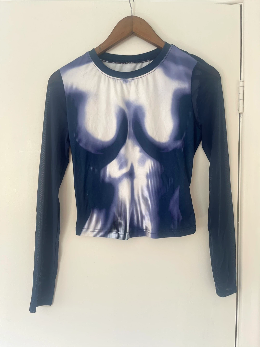 JPG style Body Map Print Graphic Top with Mesh Sleeves - photo 2