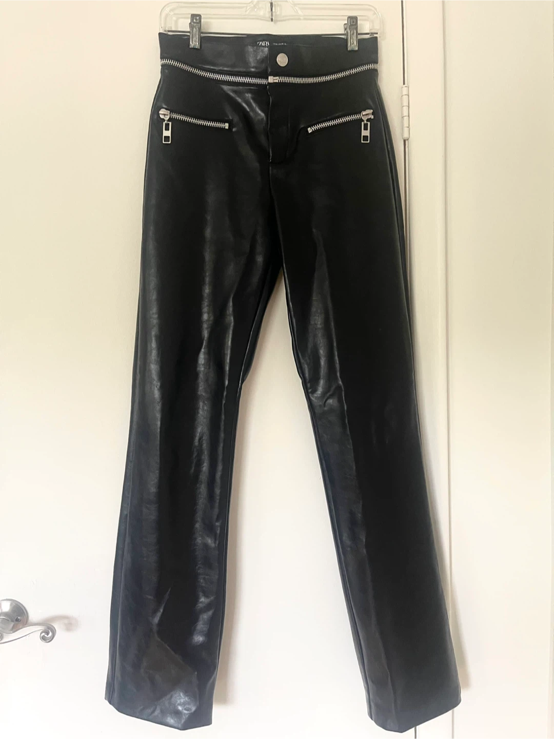 Zara Black Zip Leather Trousers - photo 2