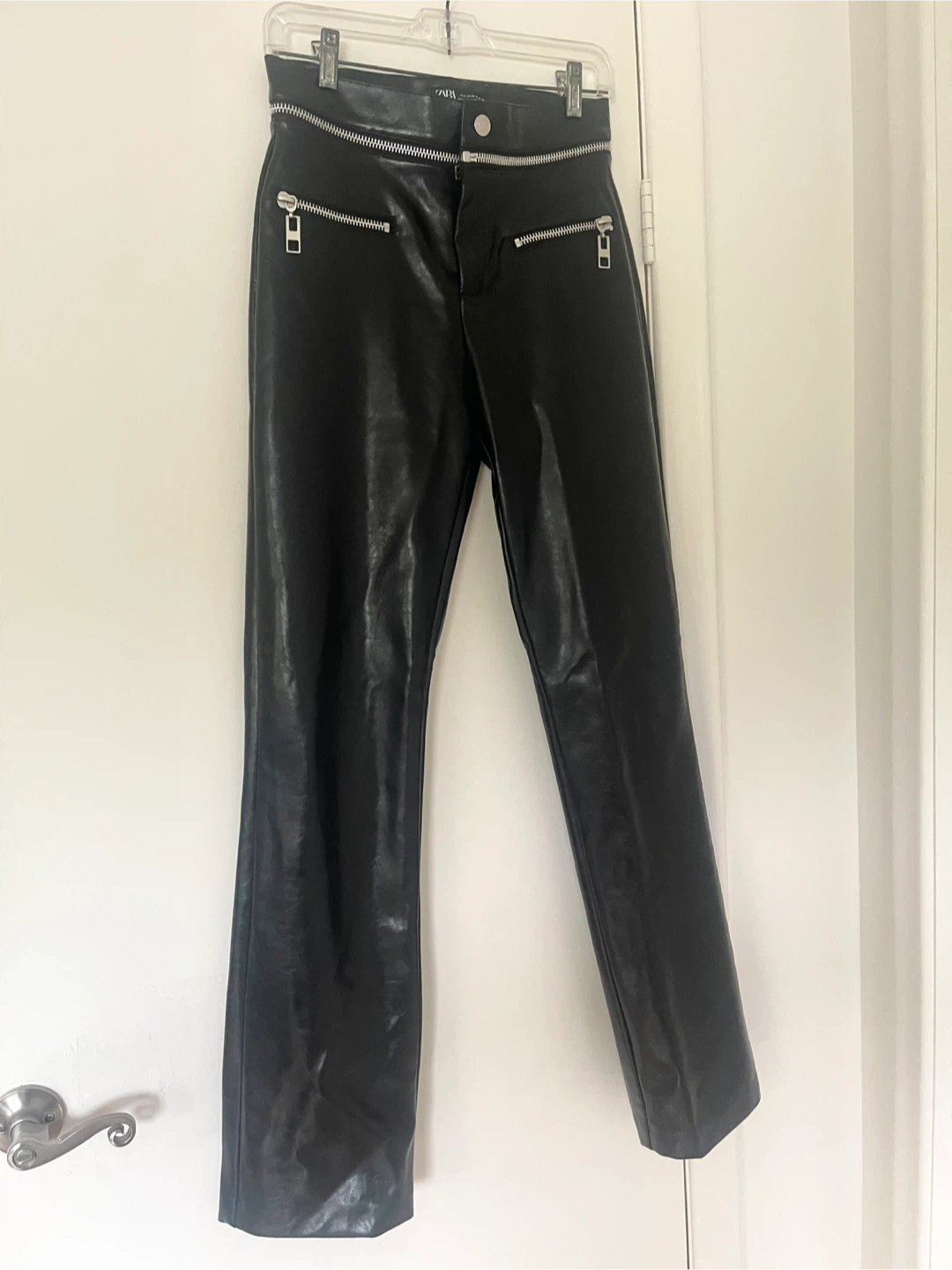 Zara Black Zip Leather Trousers - photo 3