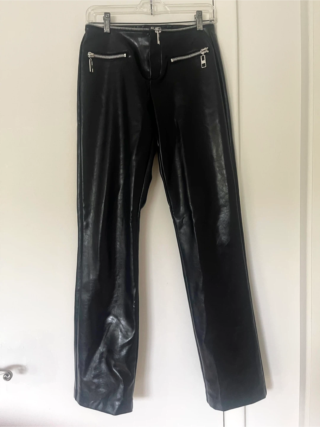 Zara Black Zip Leather Trousers - photo 4