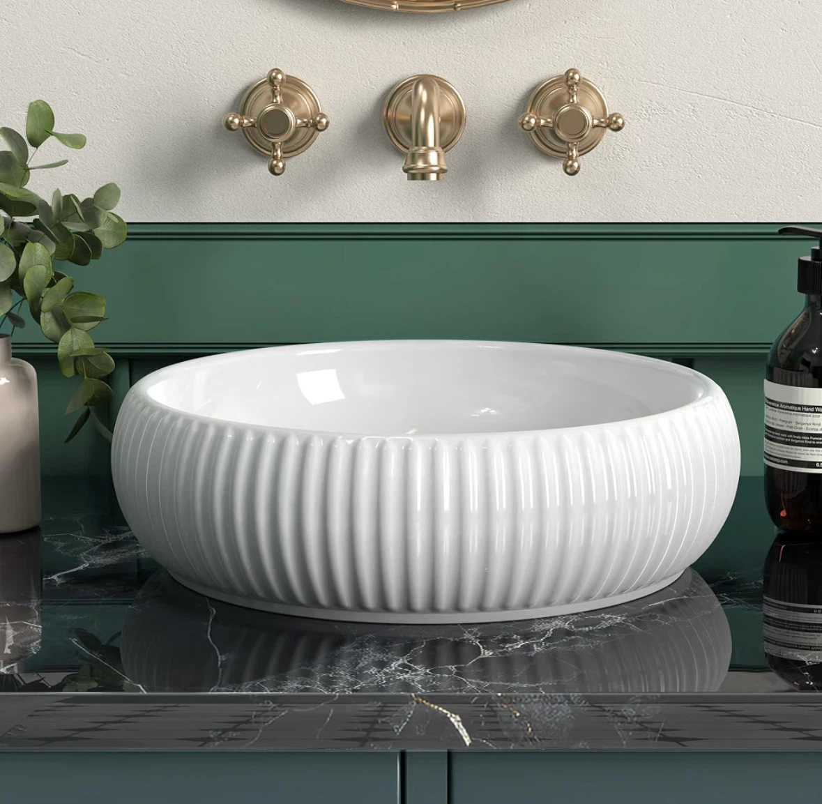 White Ceramic Vessel Bathroom Sink 16.4” Above Countertop