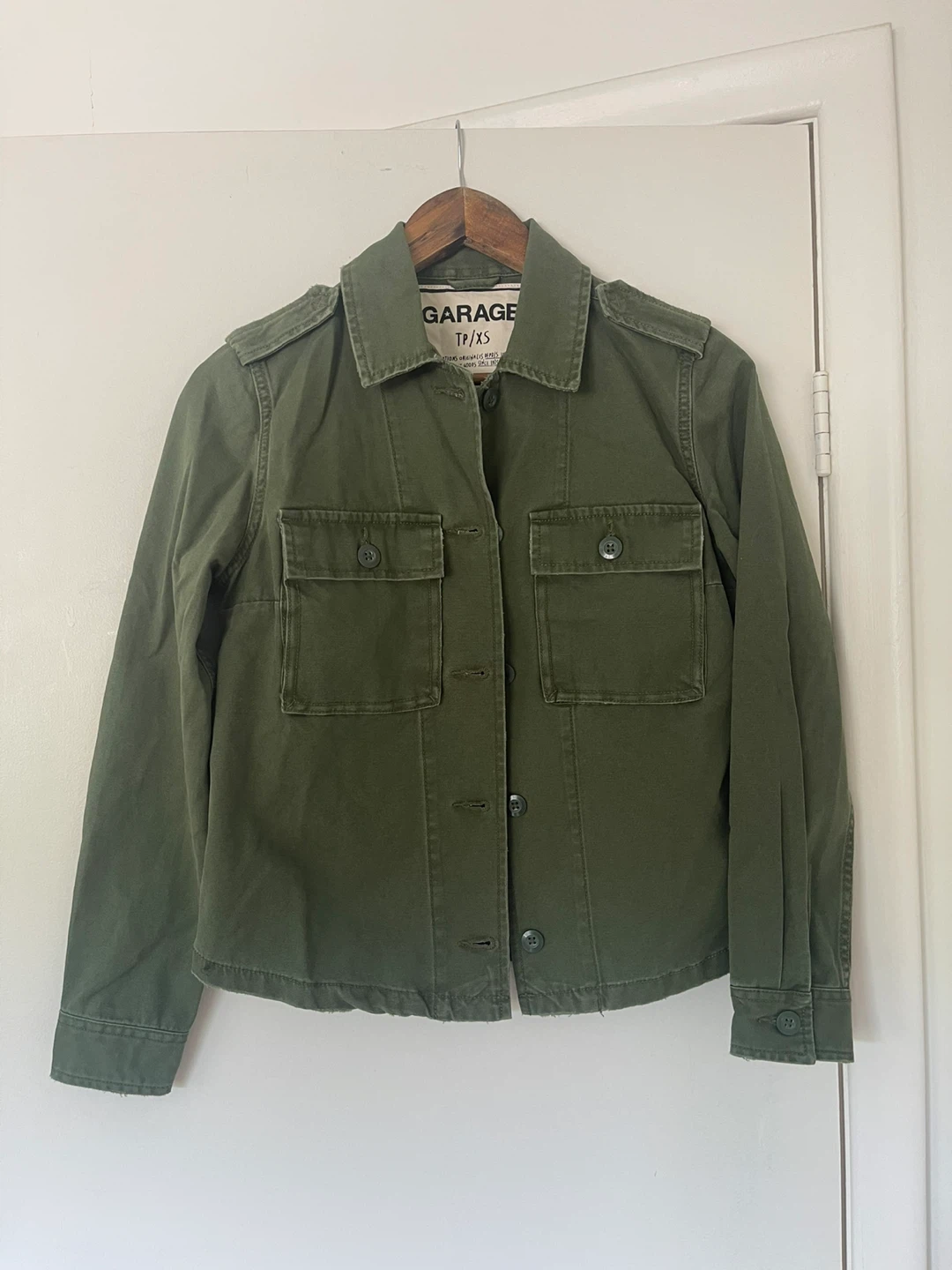 Garage Olive Green Military Distressed Utility Shirt Jacket
