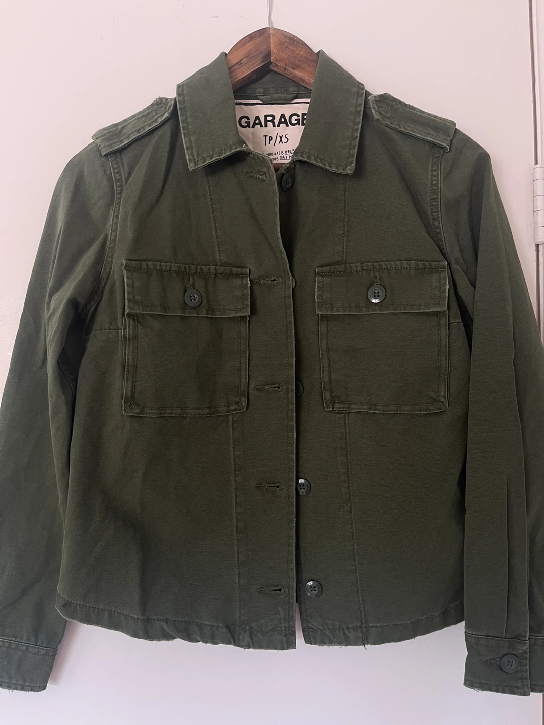 Garage Olive Green Military Distressed Utility Shirt Jacket - photo 2