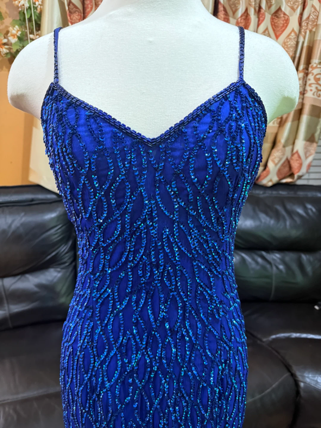 Laurence Kazar Medium Blue Sequin Dress with slit in back - photo 2