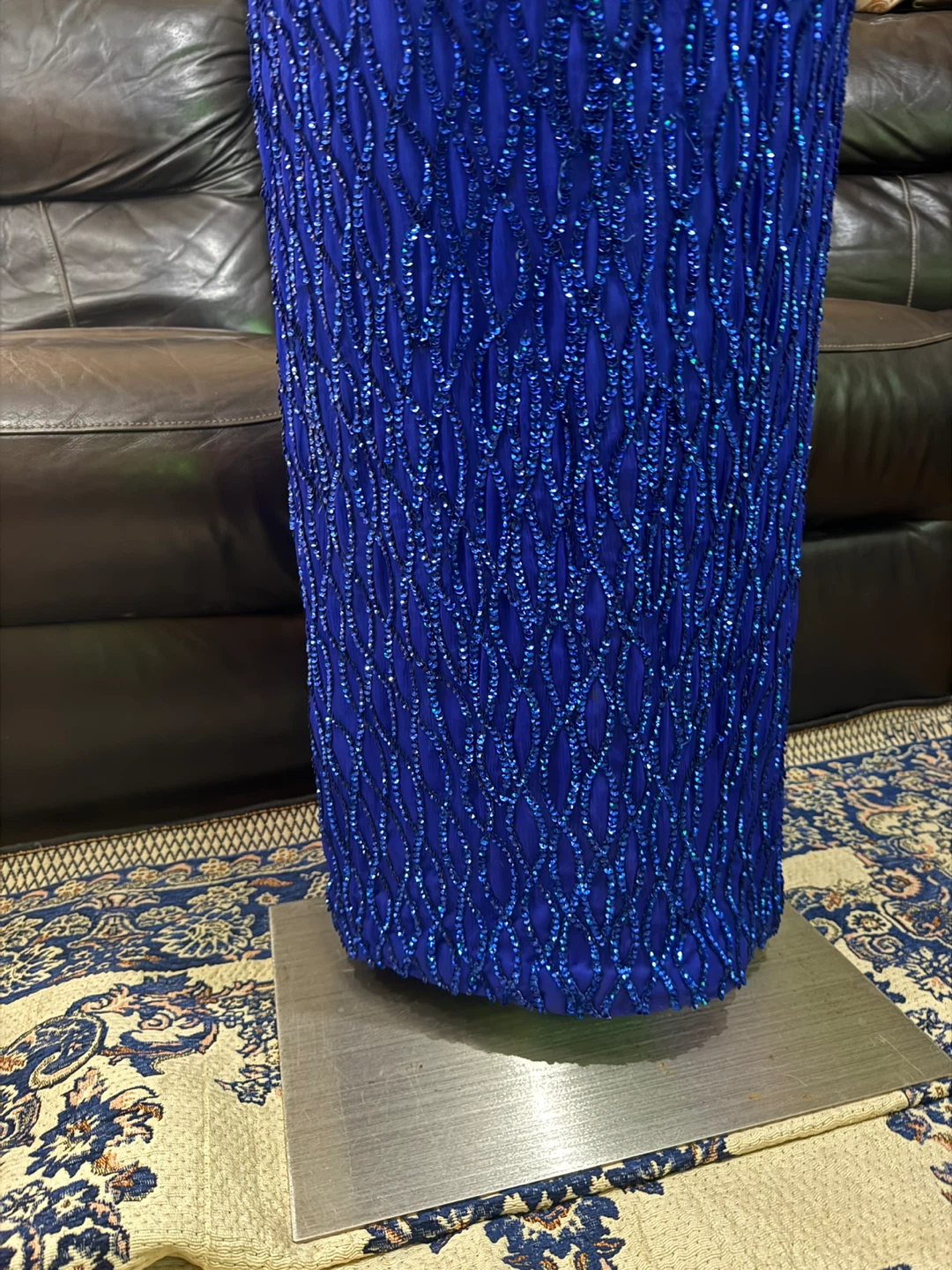 Laurence Kazar Medium Blue Sequin Dress with slit in back - photo 4