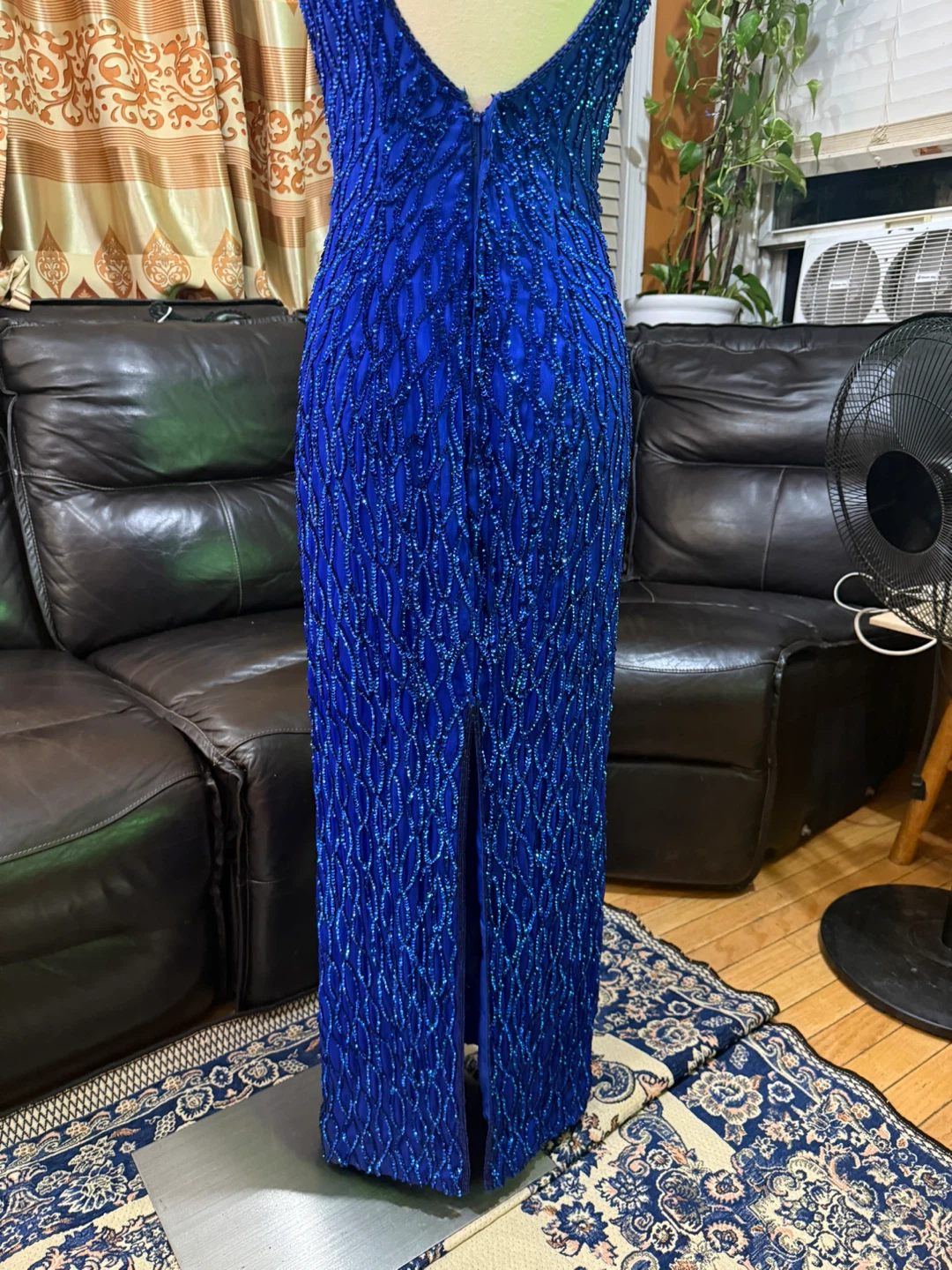 Laurence Kazar Medium Blue Sequin Dress with slit in back - photo 5