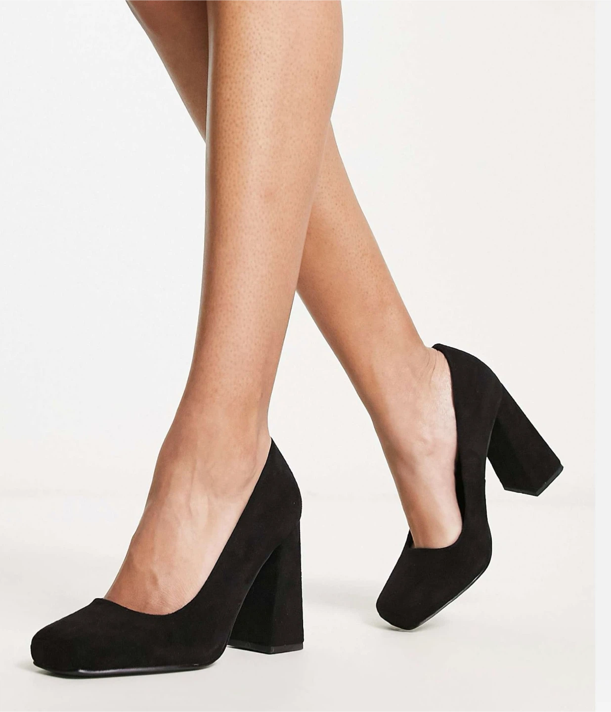 RAID Wide Fit Petunia square toe shoes in black faux suede