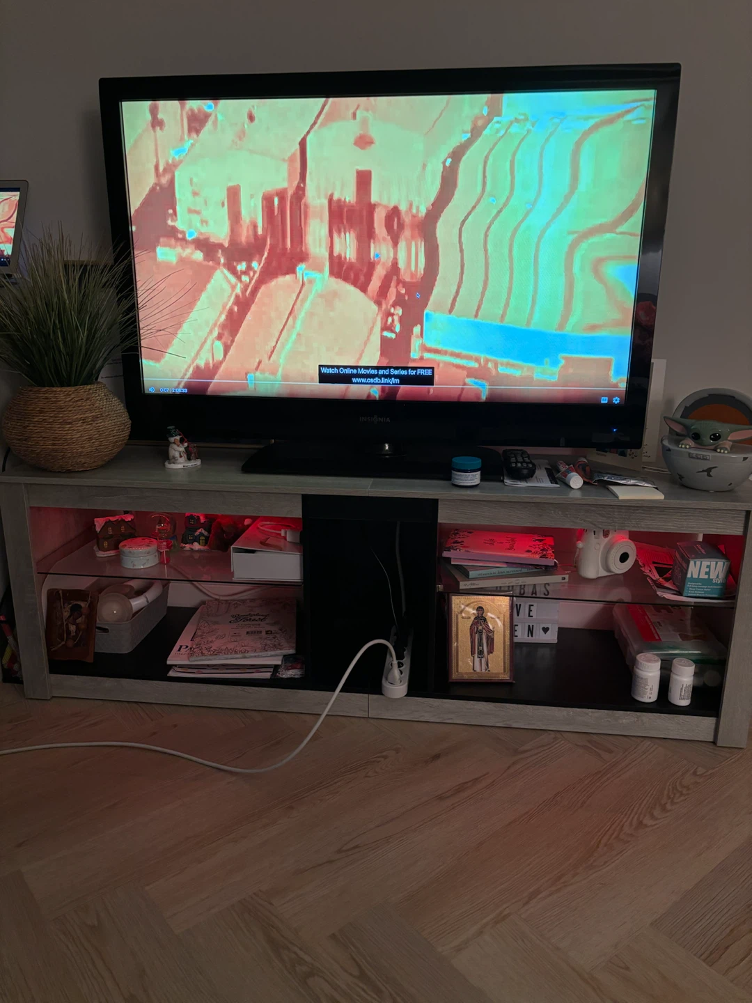 Grey Oak Finish TV Stand with Glass Shelves and LCD lights. - photo 4