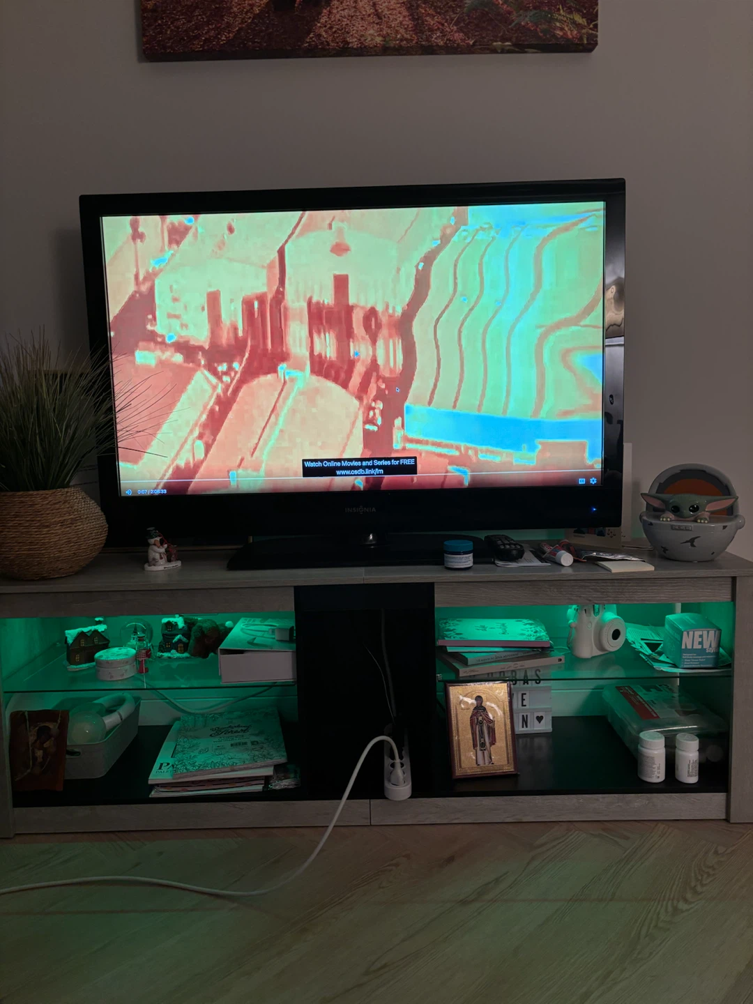 Grey Oak Finish TV Stand with Glass Shelves and LCD lights. - photo 5