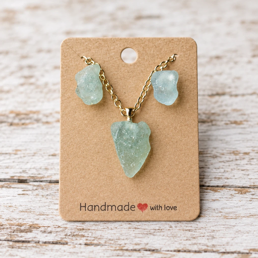 🌊Sea Glass Earring & Necklace Set