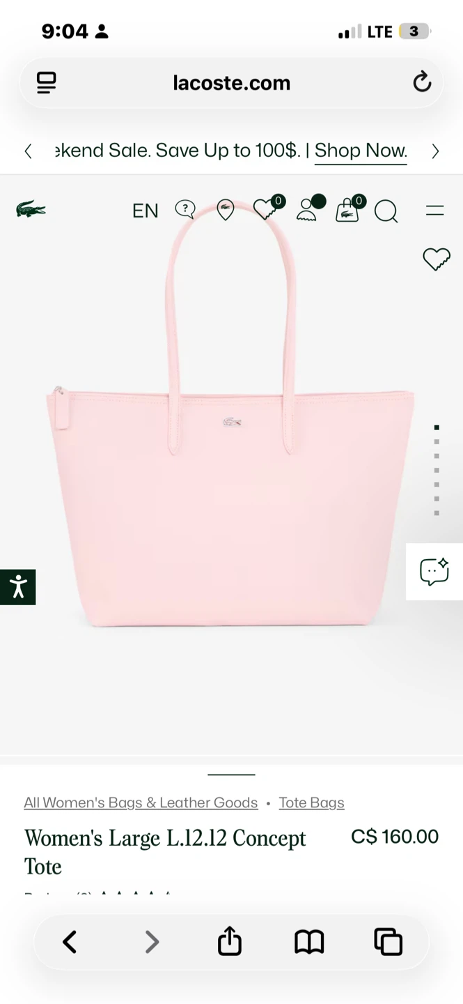 Authentic Lacoste Women's Large L.12.12 Concept Tote