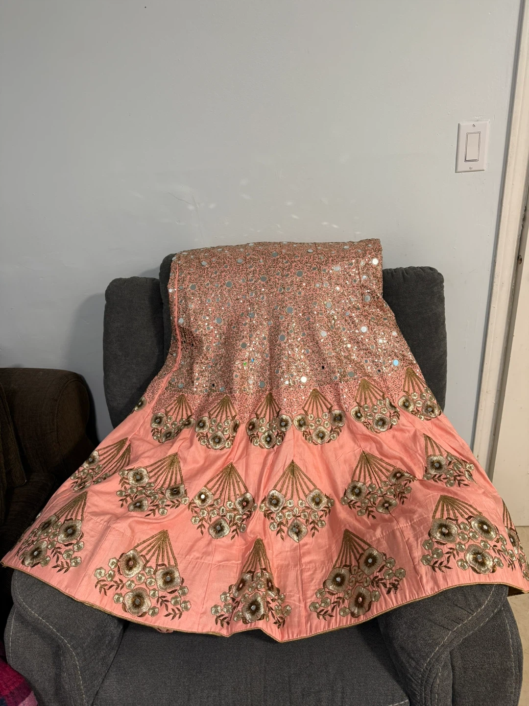 Peach and Gold Embroidered Lehenga Set - photo 3