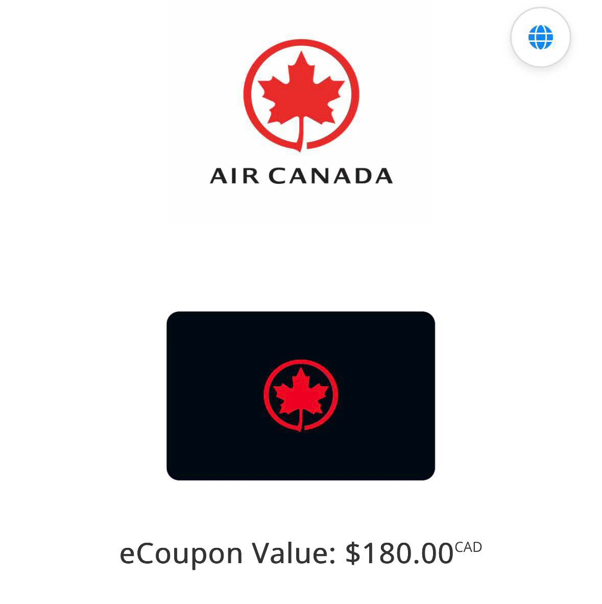Air Canada $180 eCoupon