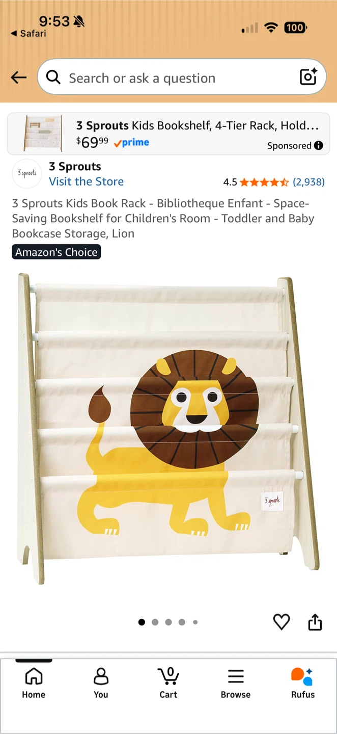 3 Sprouts Kids Book Rack