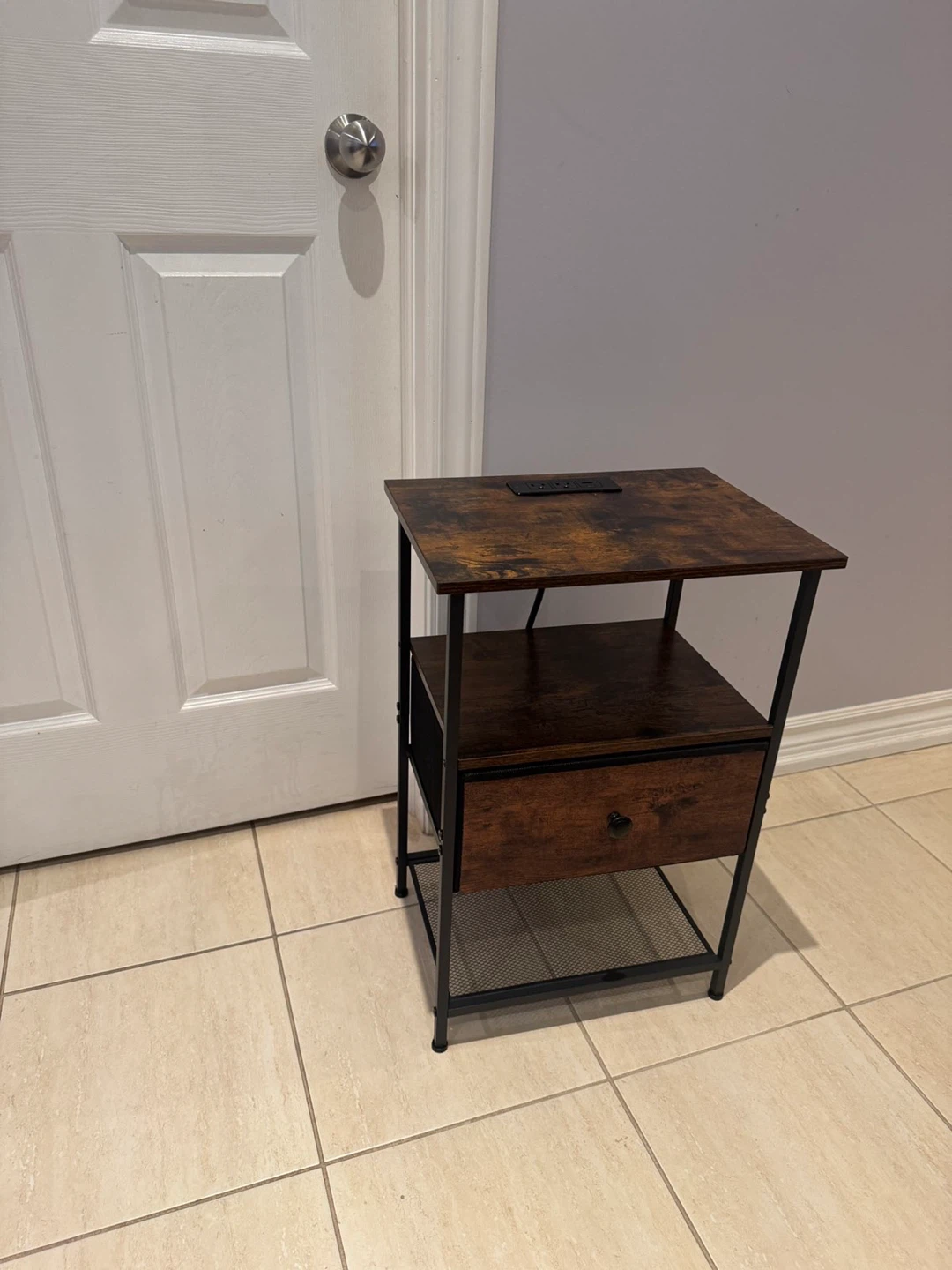 Industrial Style Nightstand with Charging Station