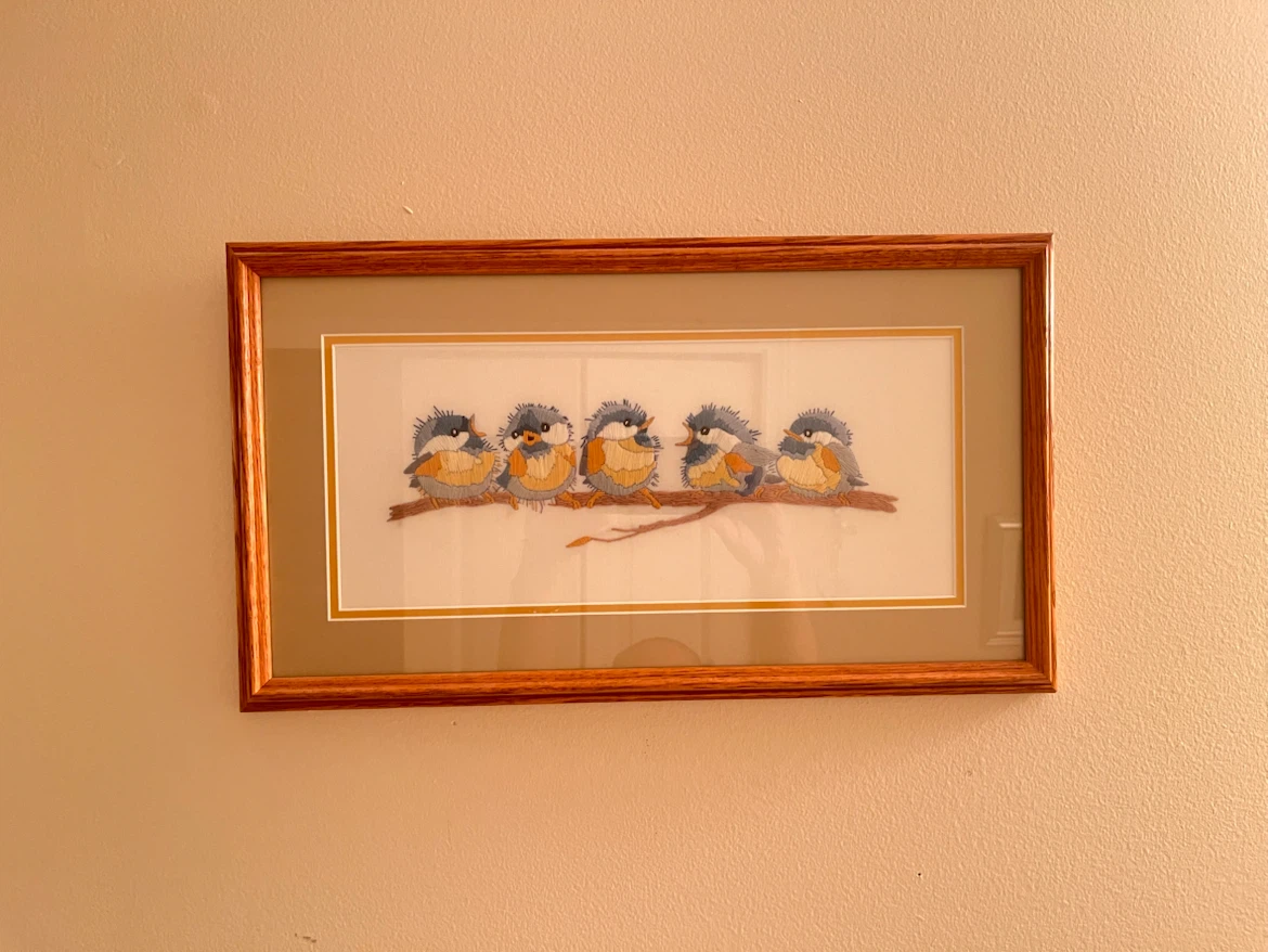 Framed Bird Embroidery Wall Art