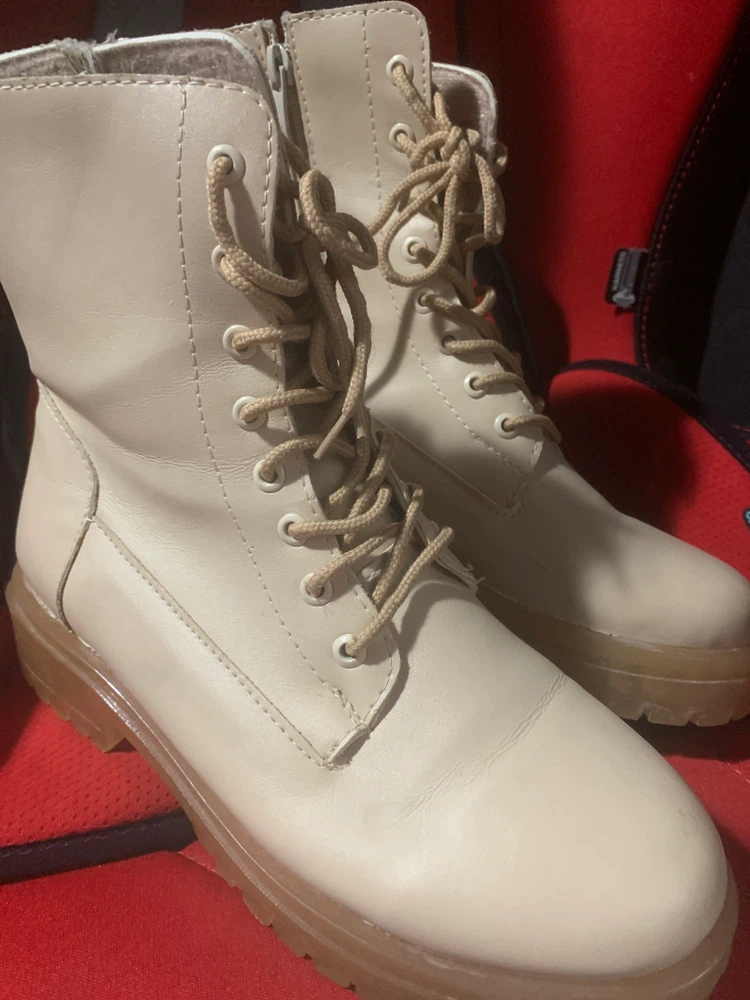 Cream Lace-Up Combat Boots Size 38