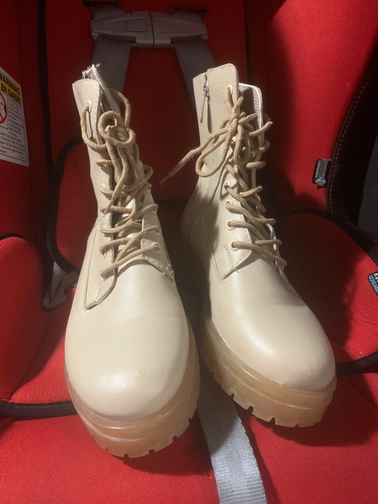 Cream Lace-Up Combat Boots Size 38 - photo 2