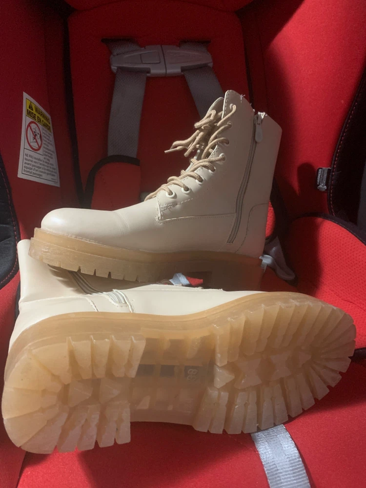 Cream Lace-Up Combat Boots Size 38 - photo 3