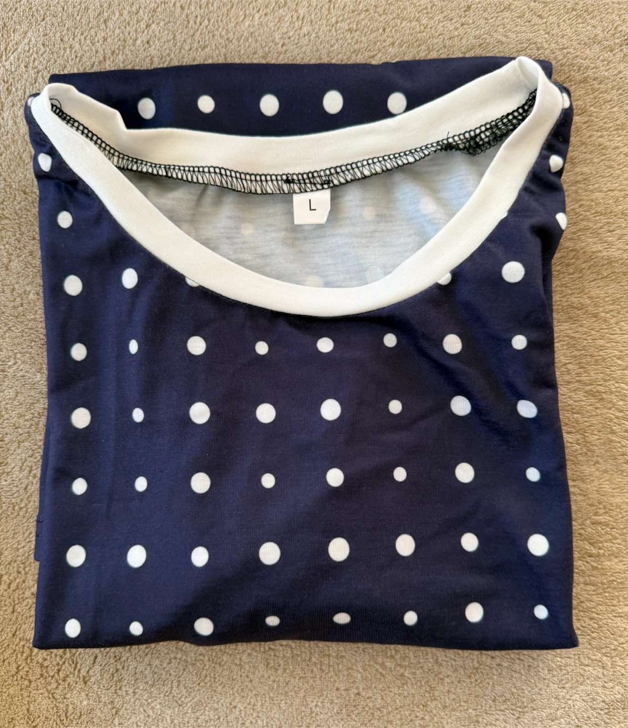 Navy Blue Polka Dot Long Sleeve Top - photo 2