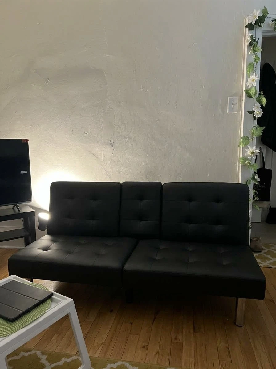 Black Tufted Faux Leather Futon Sofa Bed - photo 2