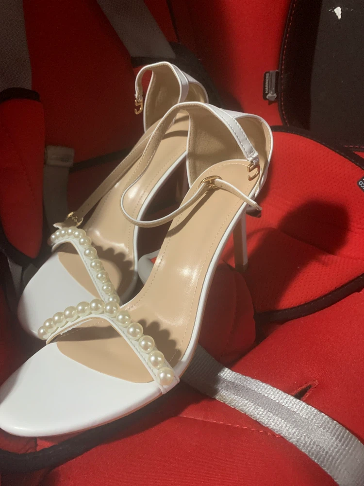 White Pearl Ankle Strap Heels