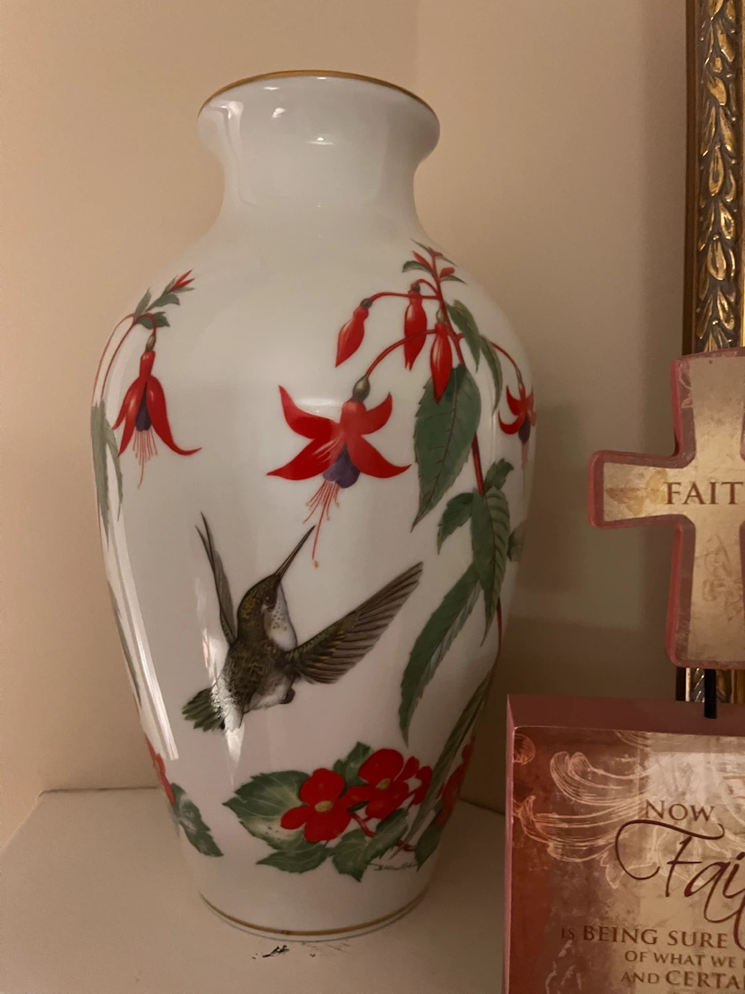 Hummingbird and Floral Porcelain Vase