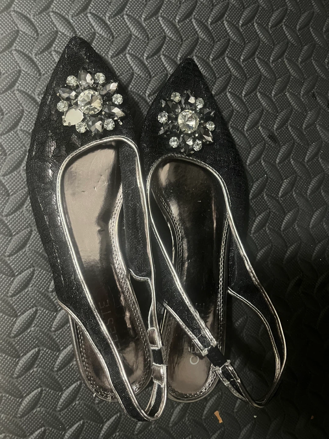 Celeste Black Jewelled Slingback Flats