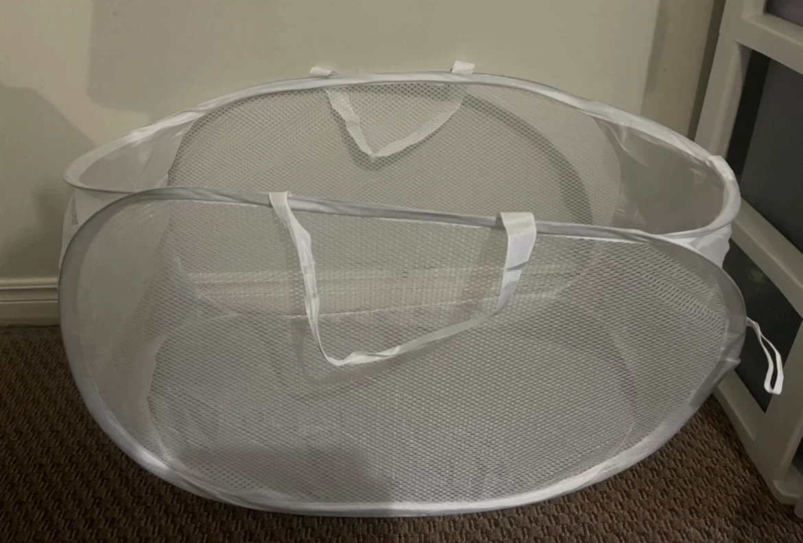 White Mesh Pop-Up Laundry Hamper