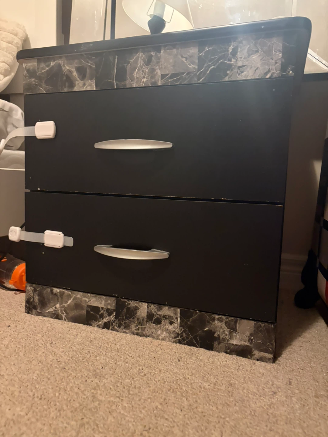 2 Black Nightstand with Two Drawers
