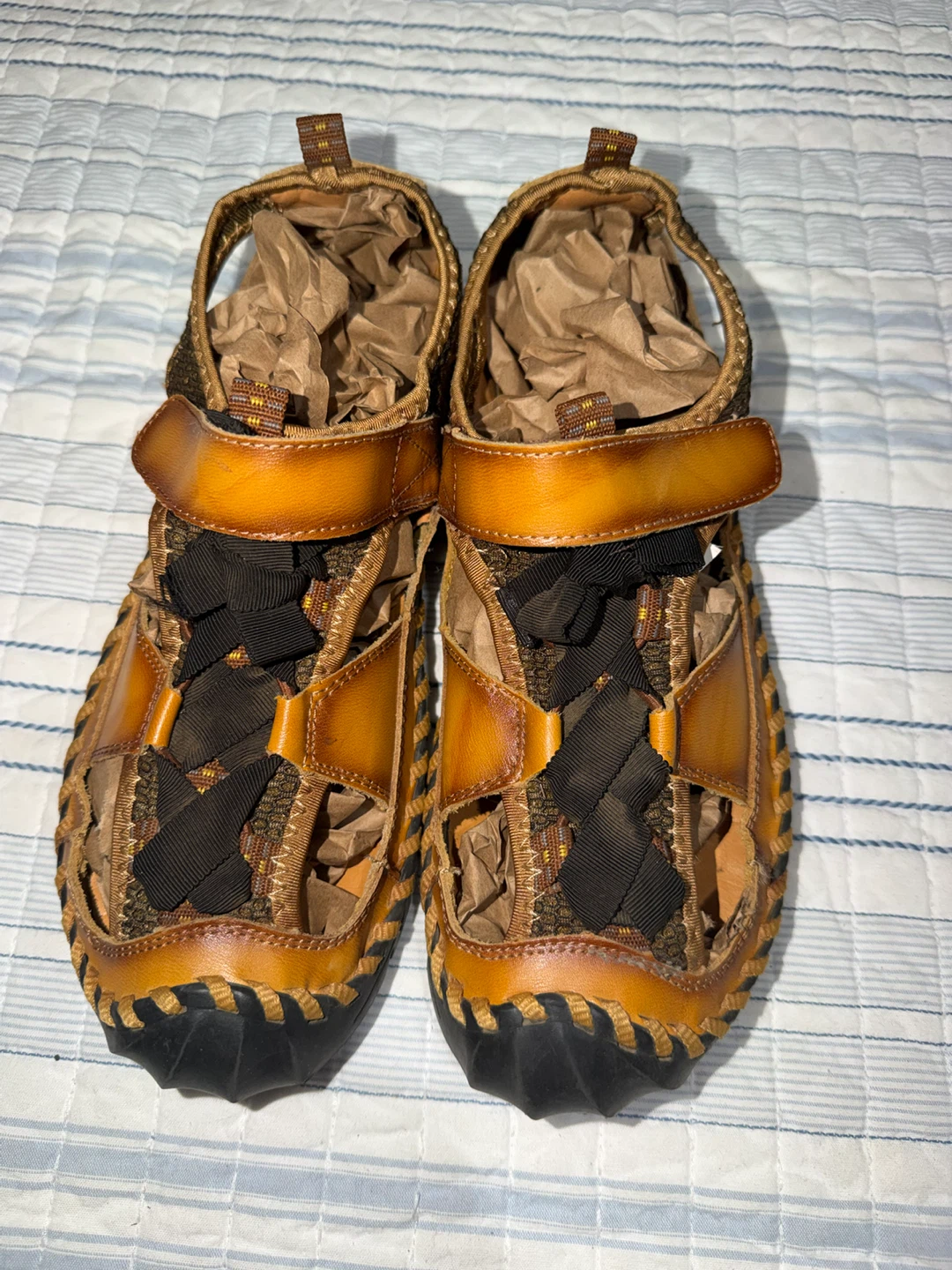 Mens Leather Fisherman Sandals Tan Size 41 - photo 3