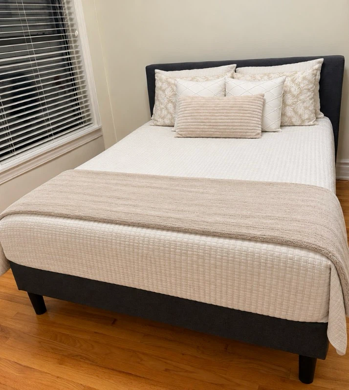 Gray Upholstered Queen Size Bed Frame