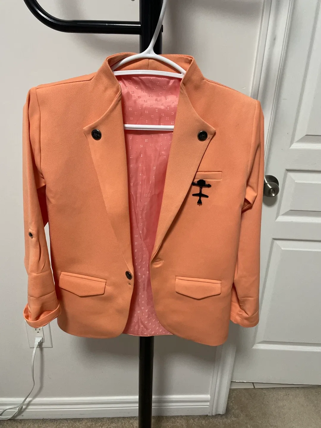 Boys Peach blazer with black button details