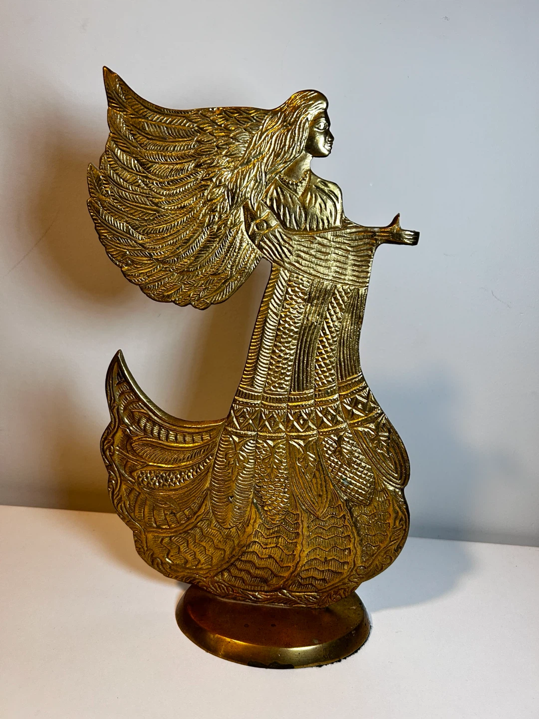 Large Brass Angel Vintage, 12” holder incense, flowers