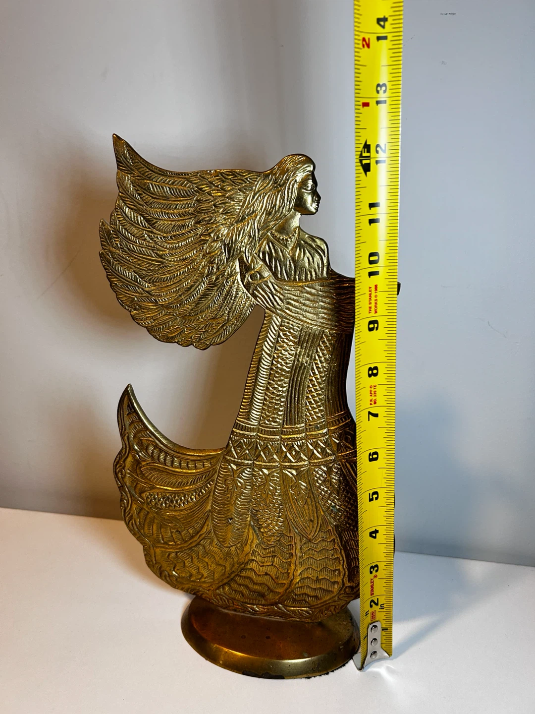 Large Brass Angel Vintage, 12” holder incense, flowers - photo 3