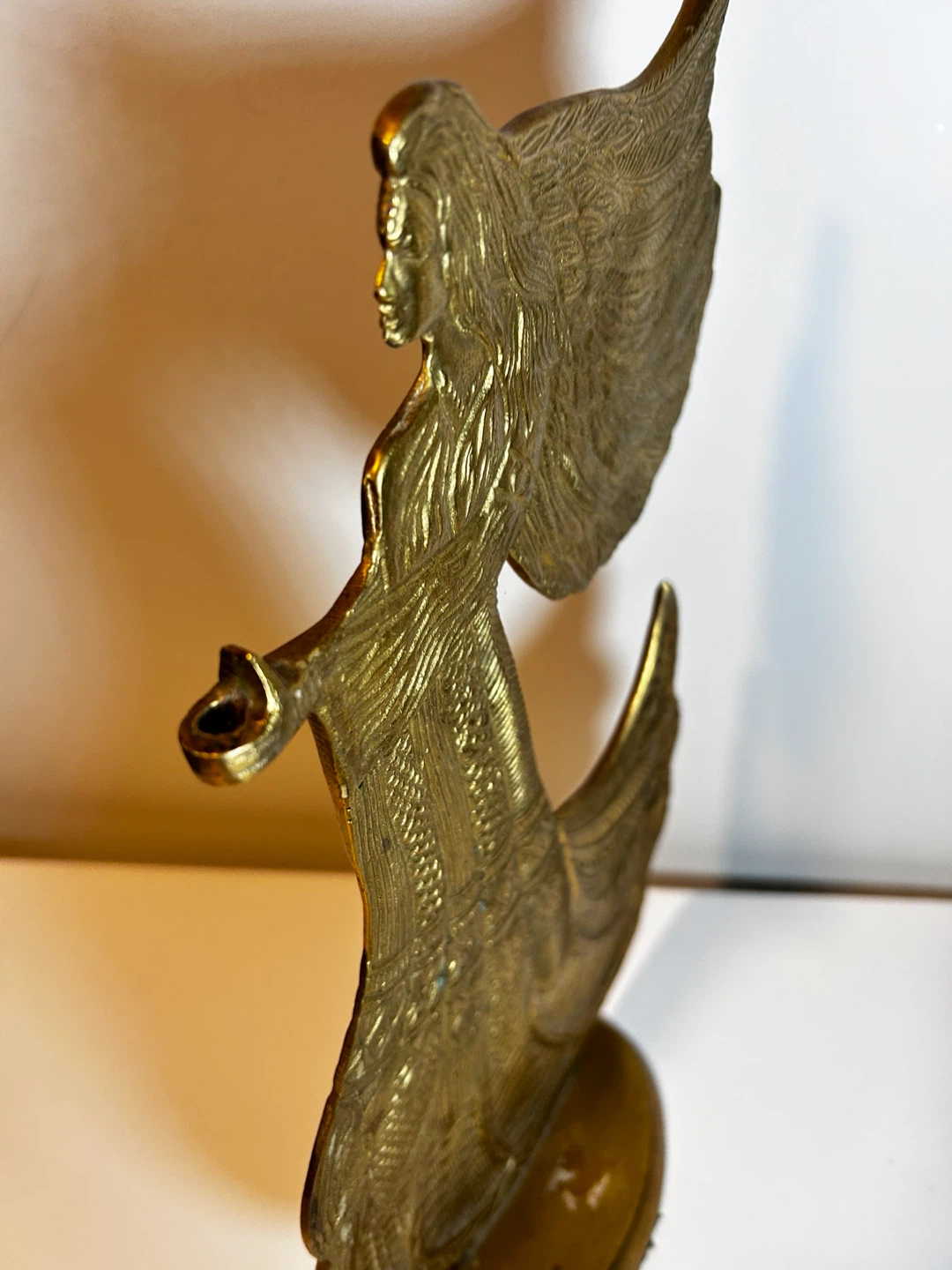 Large Brass Angel Vintage, 12” holder incense, flowers - photo 4