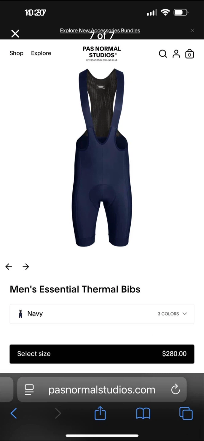 Pas Normal Studios Essential Thermal Bibs - Navy - Size S