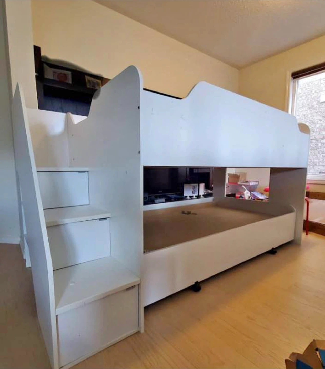 White Stork Craft loft bed with stairs and trundle