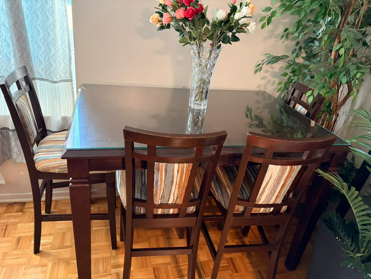 Set of 6 Bar Height Dining Chairs with glass