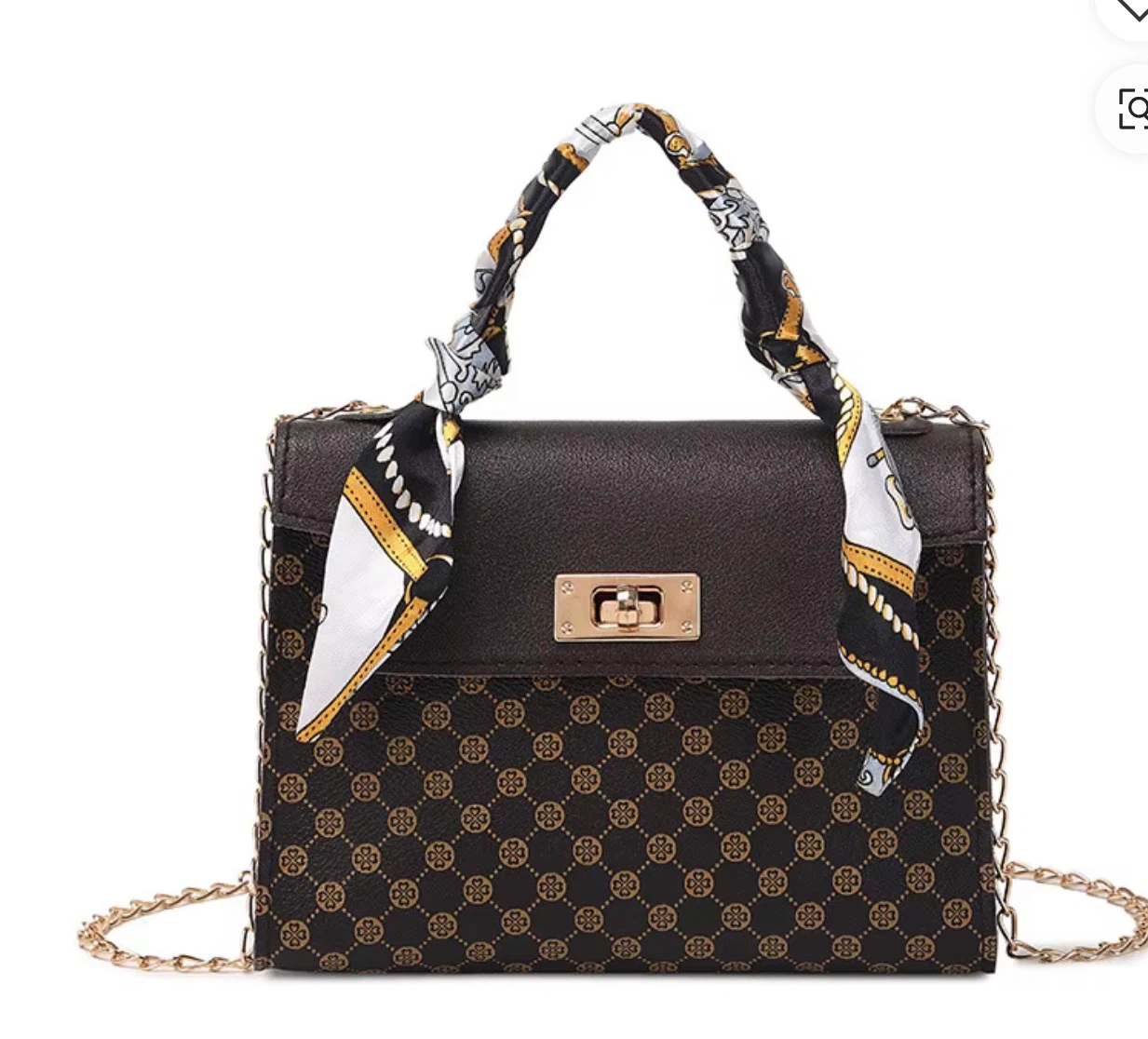 Small Patterned Crossbody Bag with Scarf Handle