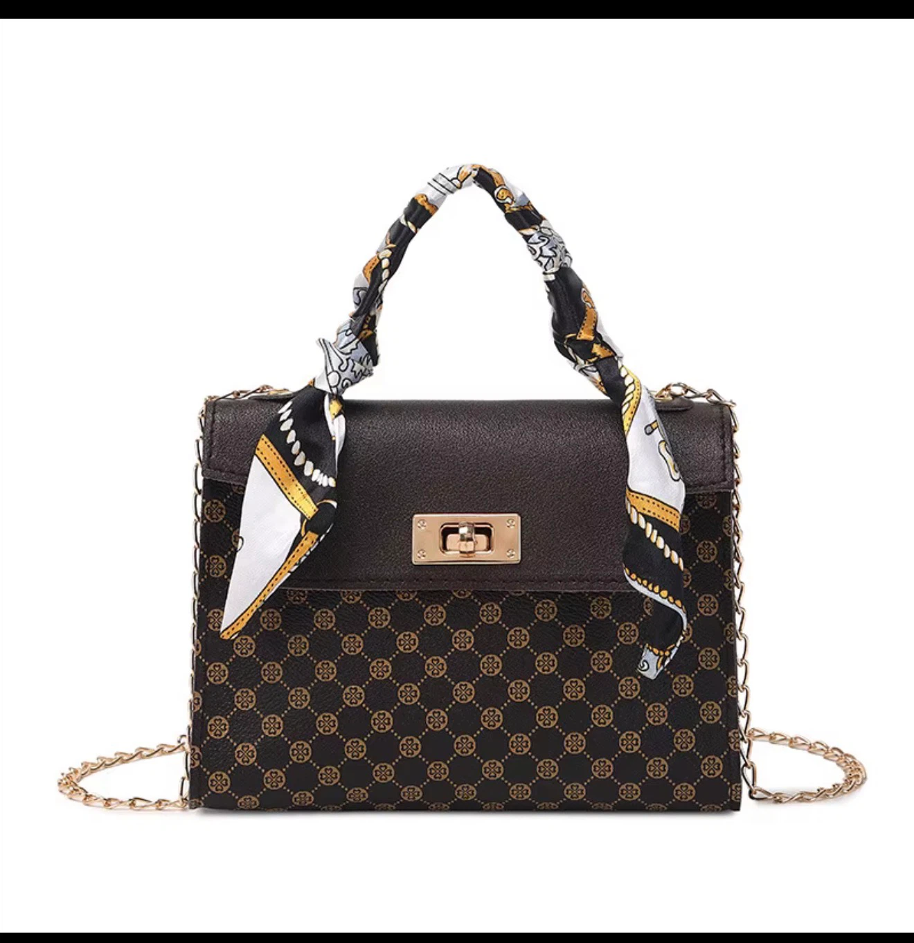 Small Patterned Crossbody Bag with Scarf Handle - photo 3