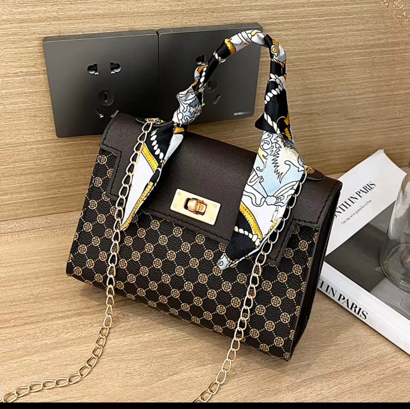 Small Patterned Crossbody Bag with Scarf Handle - photo 5