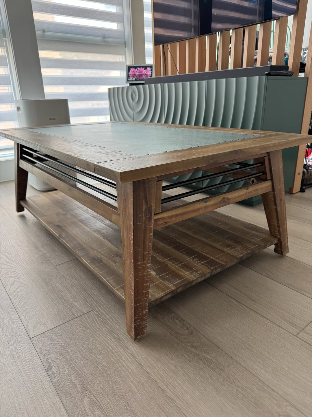Rustic Wood and Metal Coffee Table with Side Table