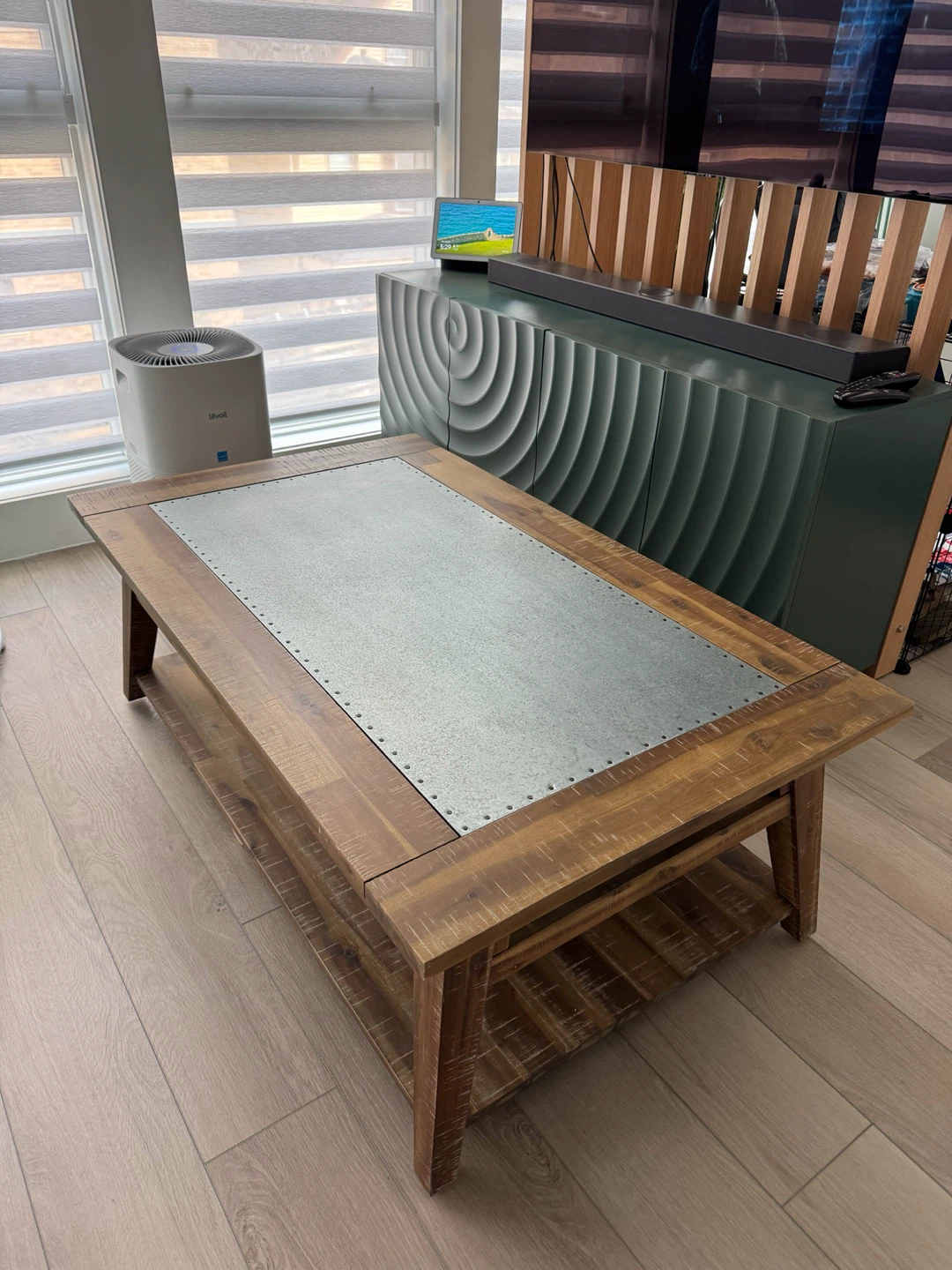 Rustic Wood and Metal Coffee Table with Side Table - photo 2