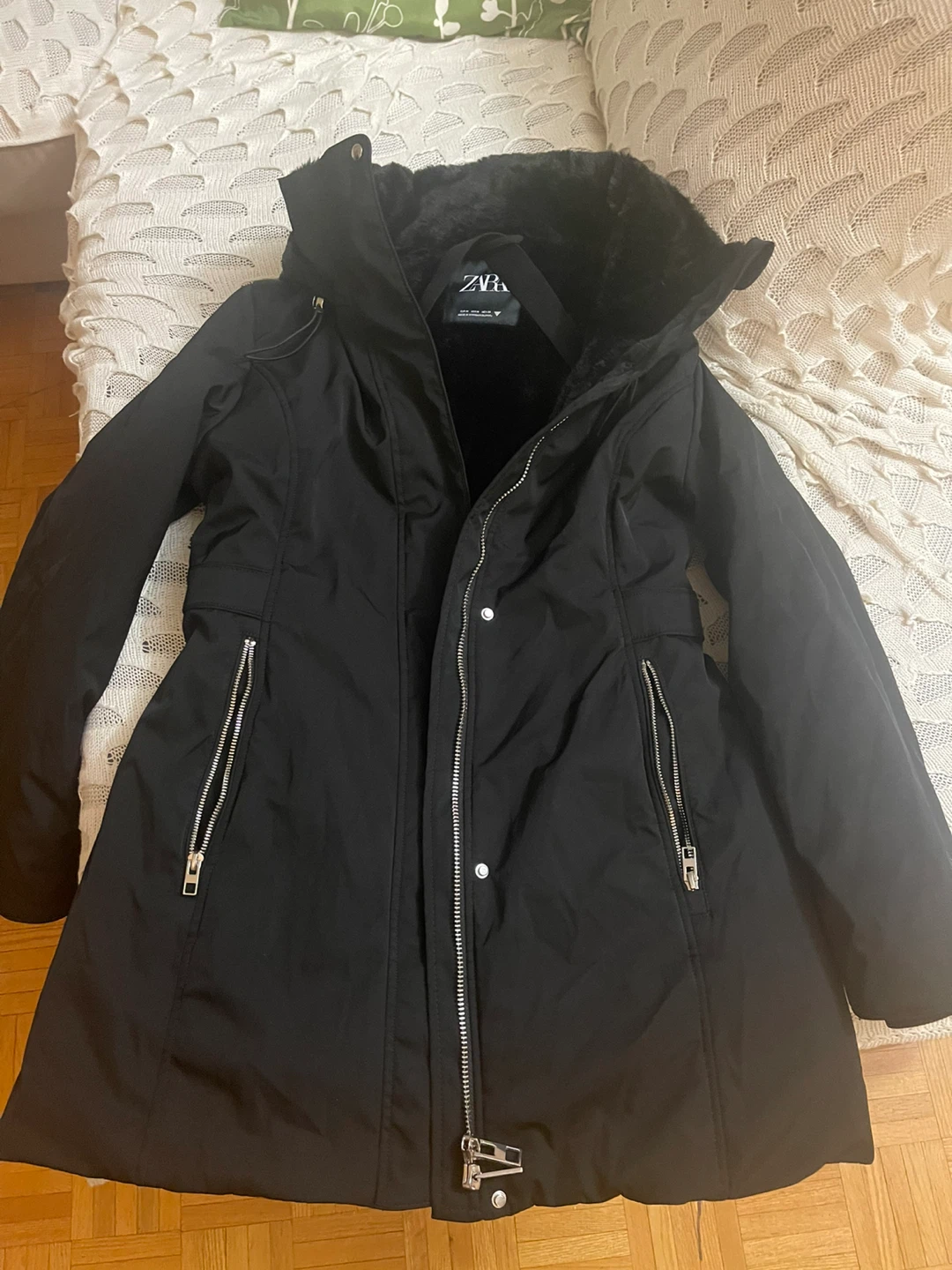 Zara TRF Fitted Winter Parka - Black, Size Medium