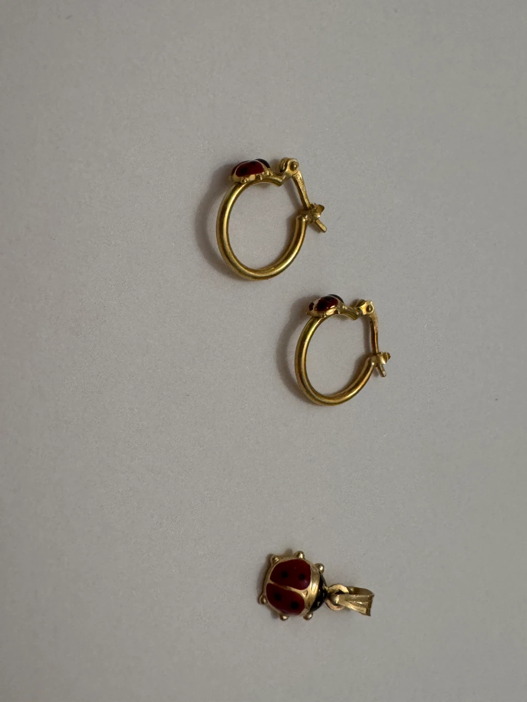 Genuine 14K Gold Ladybug Hoop Earrings & Pendant