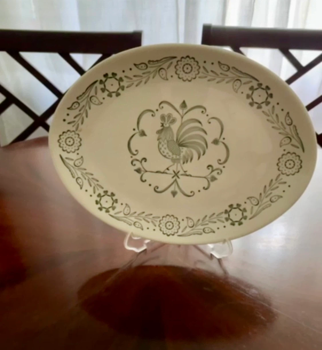 Vintage Scio Pottery Green Rooster Weathervane Platter