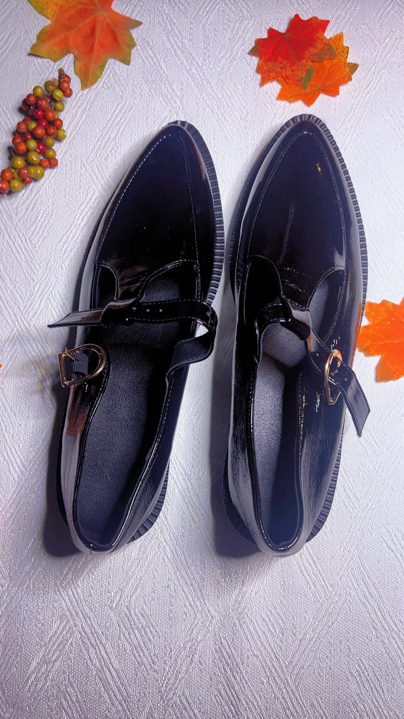 Black Patent T-Strap Flats