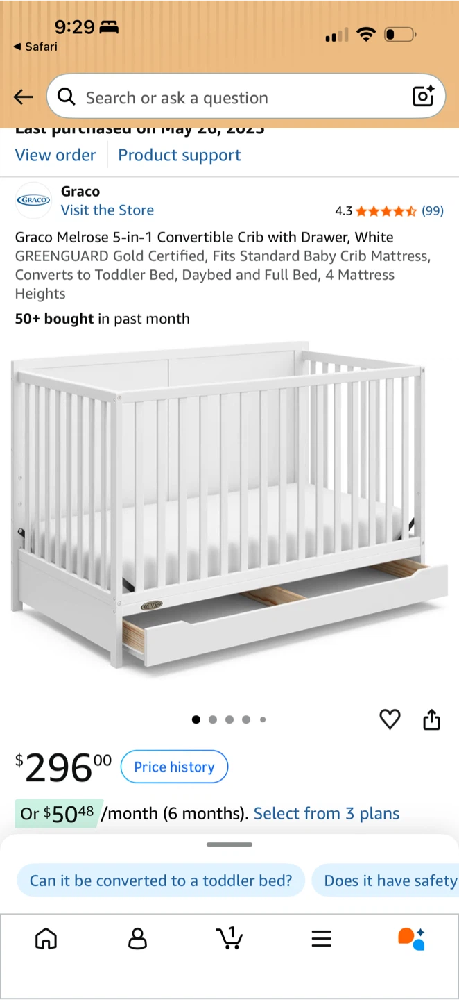 Graco Melrose 5-in-1 Convertible Crib with Drawer - White