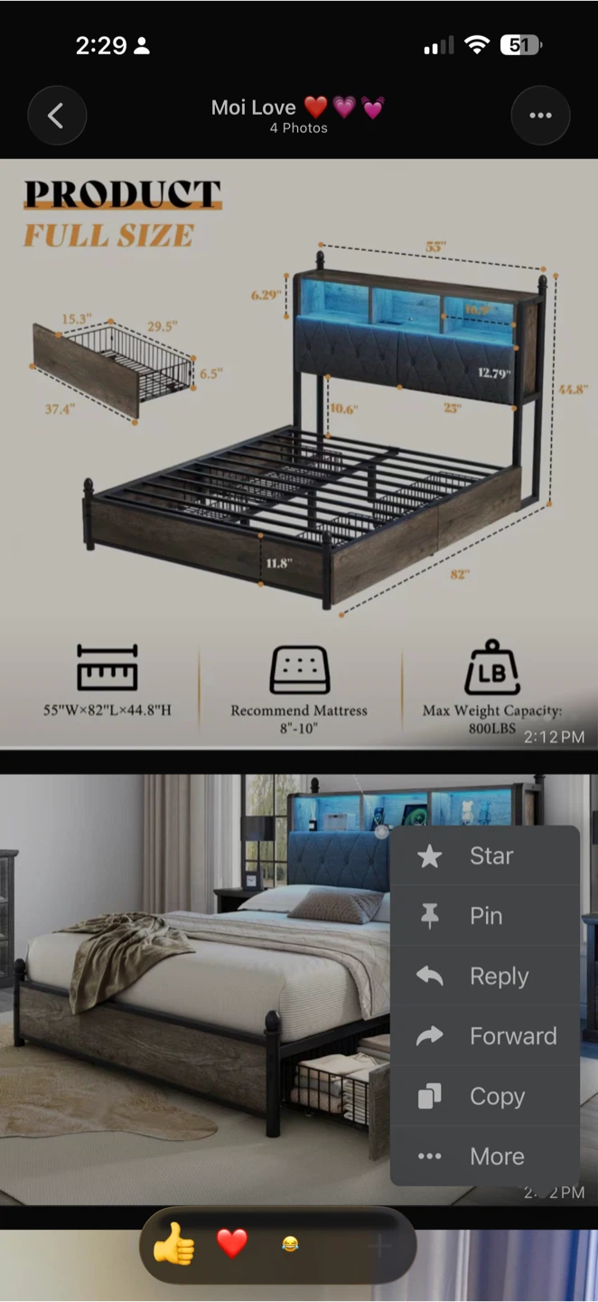 Full Size Bed Frame with Storage and LED Headboard - photo 3